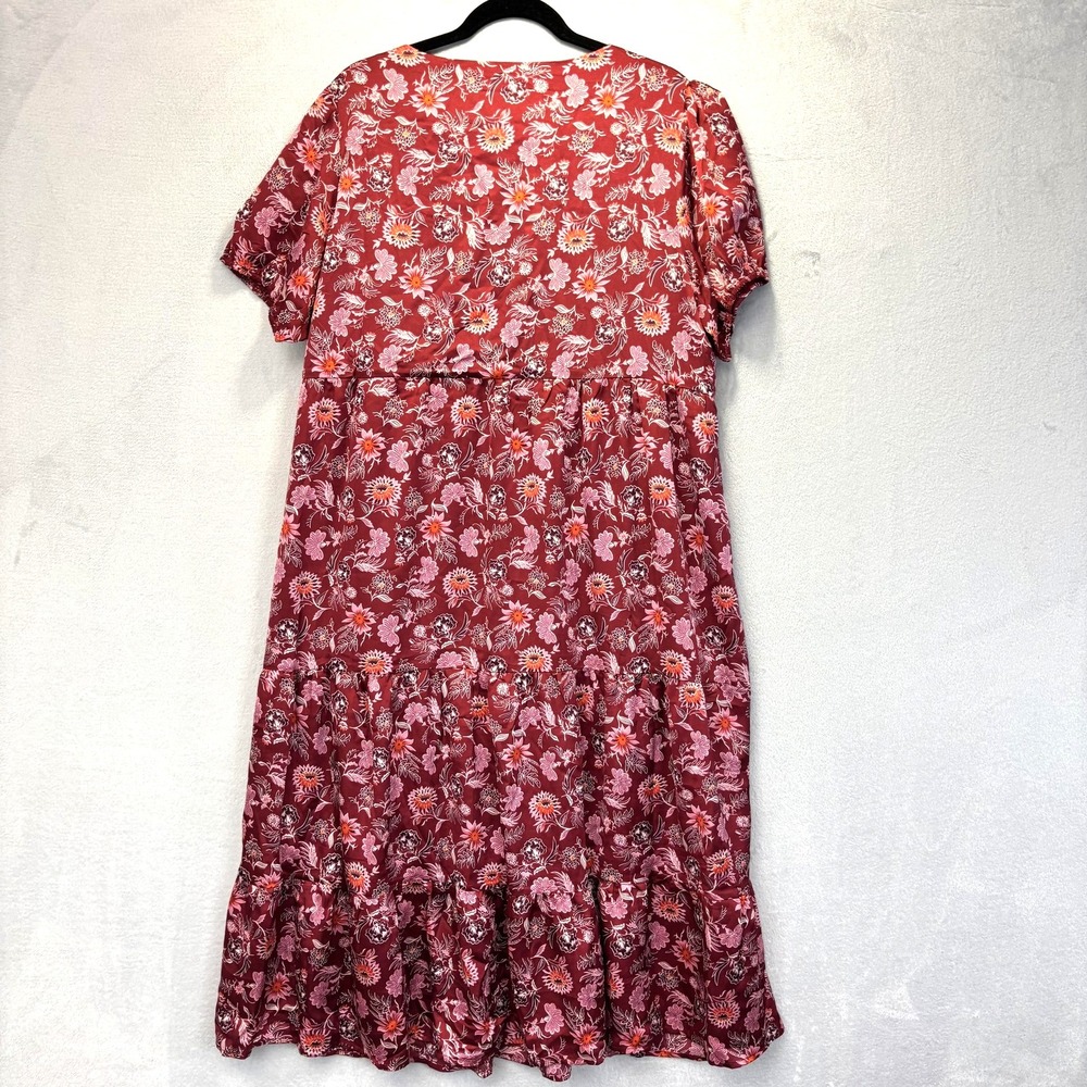 NEW PIPER & SCOOT Button Up Tiered Maxi Dress Womens XXL Red Floral Flowy Picnic - Picture 2 of 12